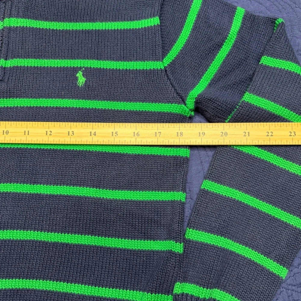 Polo Ralph Lauren Mens S Quarter Zip Sweater Navy Blue Green Striped Cotton Knit